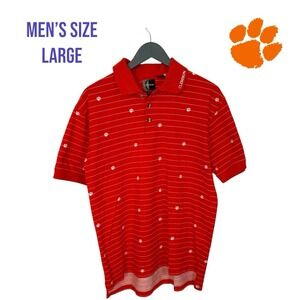 Clemson Tigers Chiliwear Polo‎ Golf Shirt Men's Large Orange All Over Print Paw